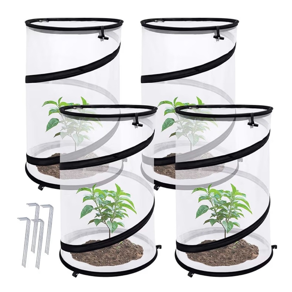 Set of 4 Pop Up Round Insect Barrier Plant Covers w/Stakes. NWT